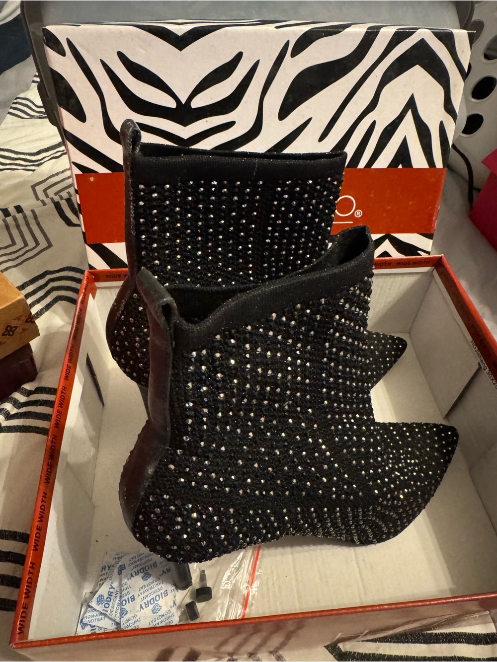 Hot Tomato Black Rhinestone Stretch Ankle Booties